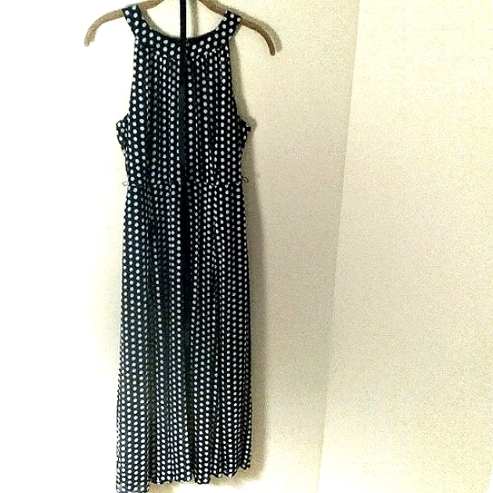 Tommy Hilfiger Polka Dot Midi Dress Blue White Sleeveless Travel Work Womens 6